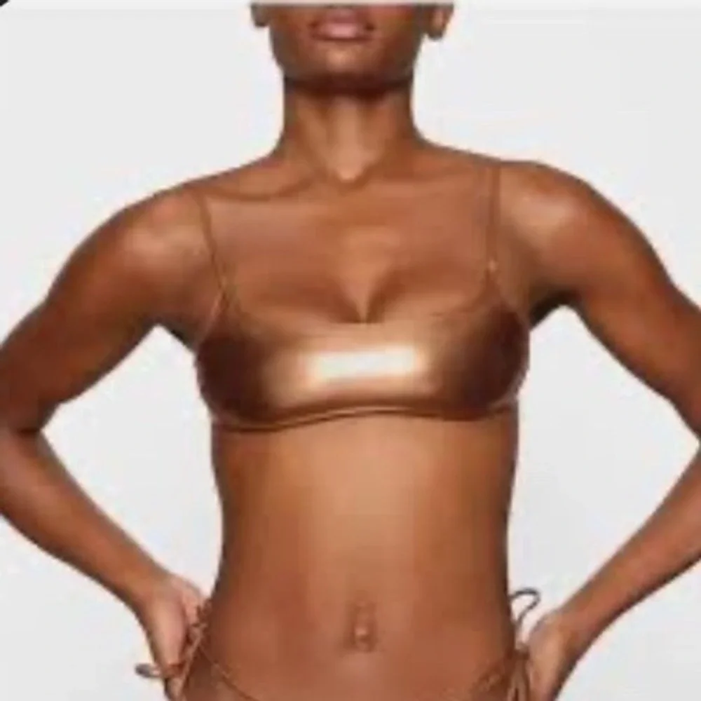 Skims Metallic Swim Micro‎ Scoop Bikini Top Penny Bronze NWT 3X